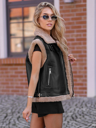 Women's Leather Gilet - Black OZONEE JS/61M8503/392