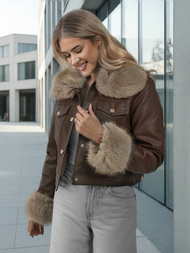 Women's Leather Jacket - Chocolate OZONEE JS/61M8513/158