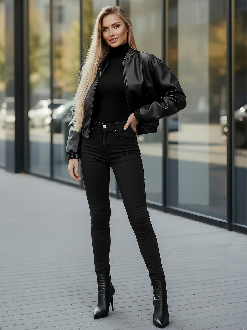 Women's Leather Jacket - Black OZONEE JS/11Z8281