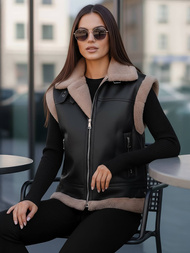 Women's Leather Gilet - Black OZONEE JS/61M8503/392Z